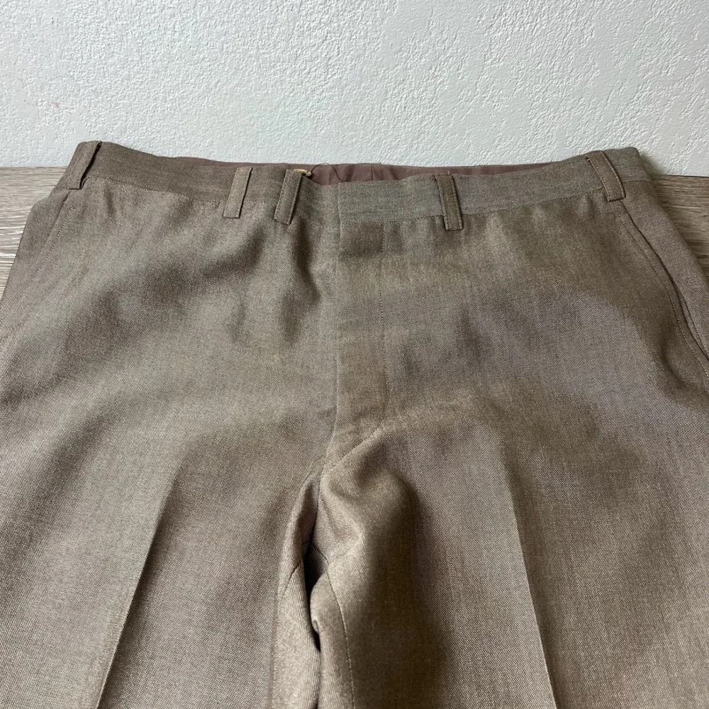 Vintage 1960s Dress Pants Mens 36x29 Brown Talon Zipper Cuffed Straight Trousers
